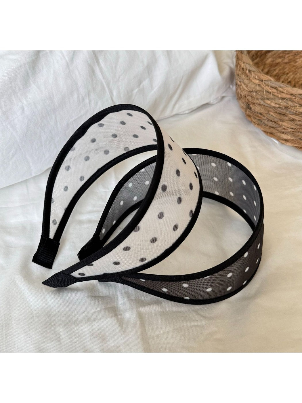 Gifty - Polka Dot Mesh Trim Geometric Pattern Headband