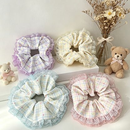 Gifty - Pastel Star Pattern Lace Edge Ponytail Scrunchie