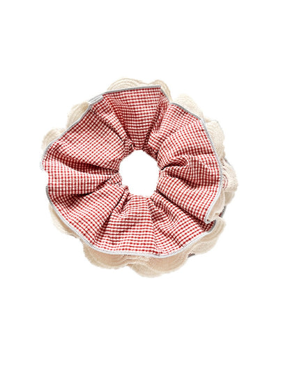Gifty - Sweet Lace Trim Plaid Scrunchie