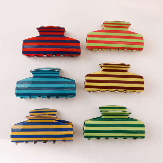 Beau - Striped Geometric Pattern Claw Clip