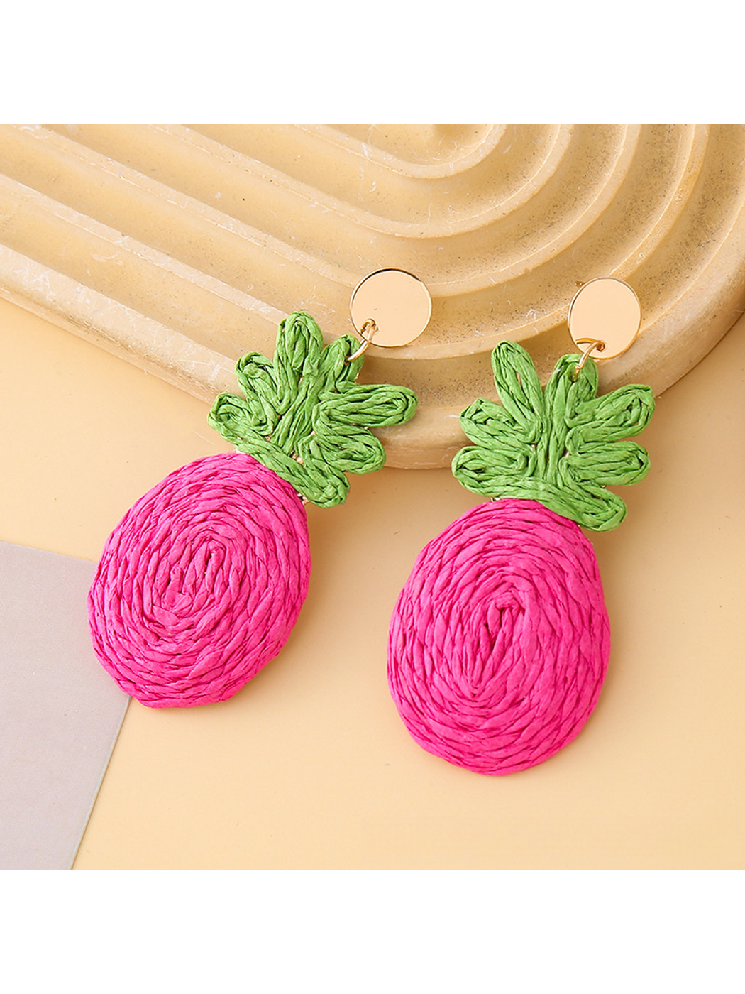 Earedge - Pineapple Raffia Alloy Drop Earrings