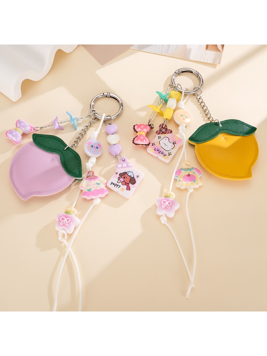 Keypus - Cartoon Peach Faux Leather Bag Charm Keychain