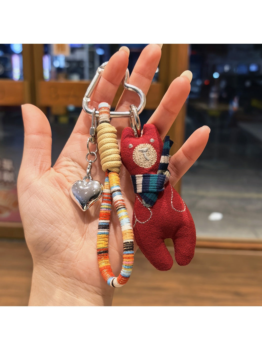 Top view of vintage bear pendant keychain highlighting the keyring attachment