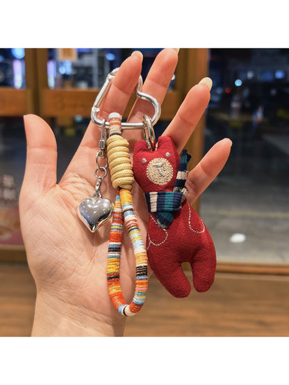 Top view of vintage bear pendant keychain highlighting the keyring attachment