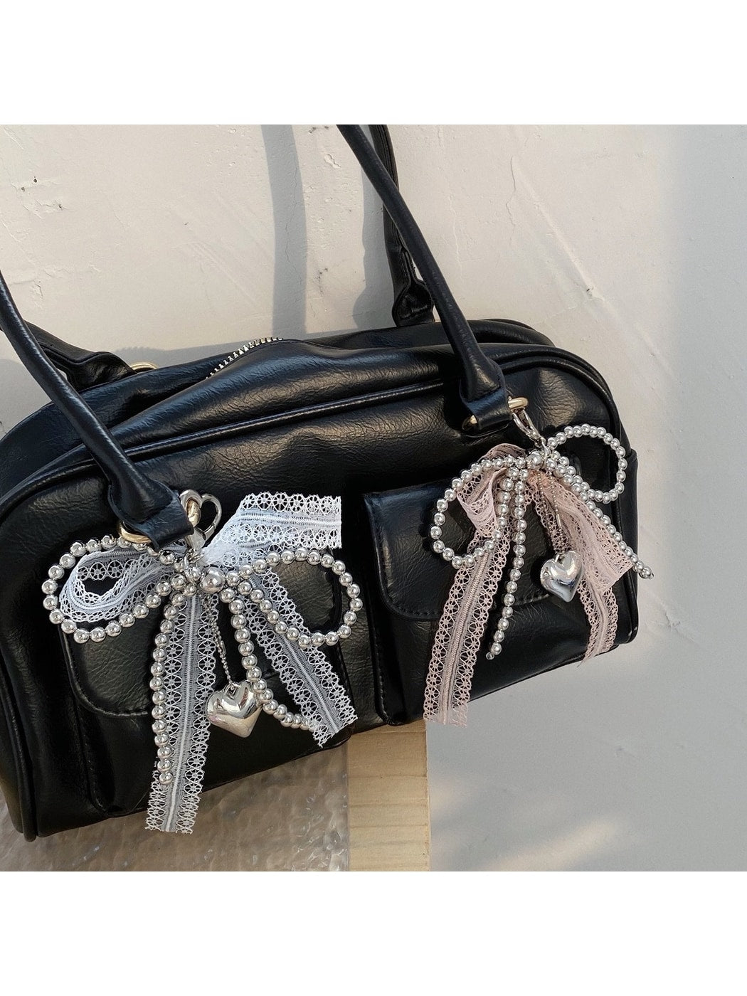 Keypus - Lace Bow Heart Pendant Bag Charm Keychain