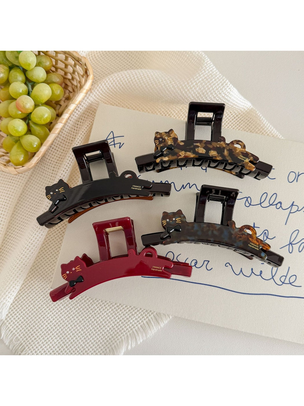 Beau - Cat Motif Acetate Curved Hair Claw Clip