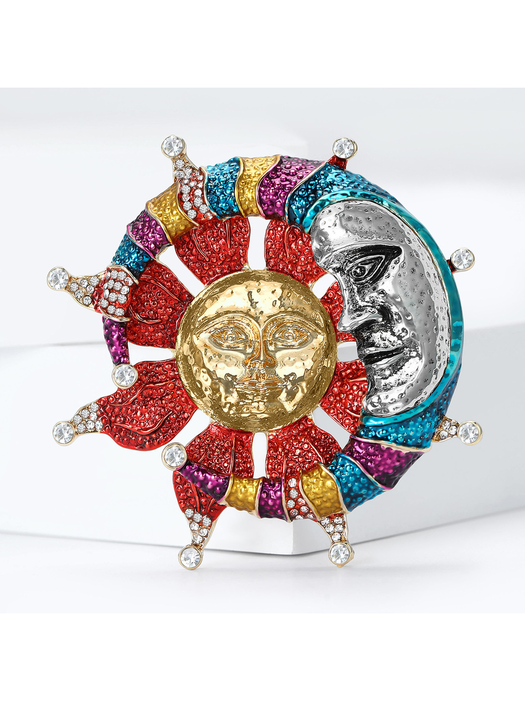 Brovia - Irregular Textured Star Moon Pin Brooch