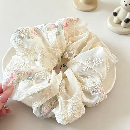 Gifty - Polyester Floral Embroidered Mesh Scrunchie
