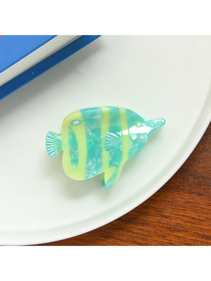 Beau tropical fish acetate hair clip in packaging ready for sale or gift