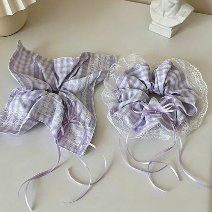 Gifty - Lace Trim Bow Detail Square Scarf Scrunchie
