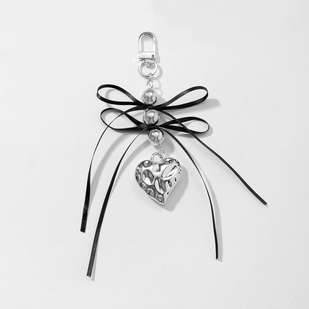 Keypus - Silver Tone Bow and Heart Keychain