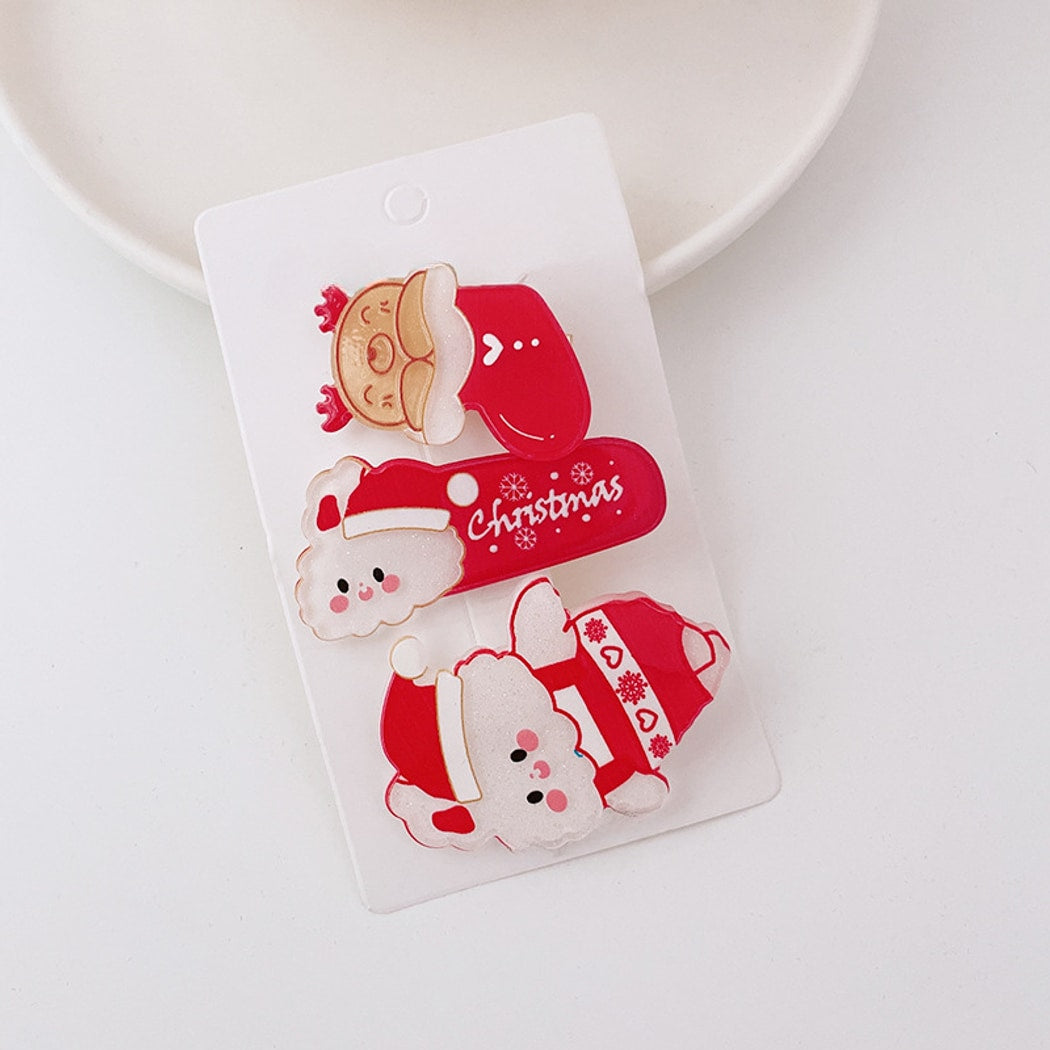Beau - Cartoon Christmas Santa Reindeer Hair Clip Set