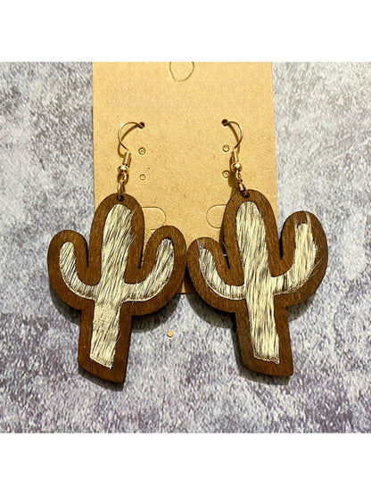 Earedge - Artificial Leather Cactus Earrings