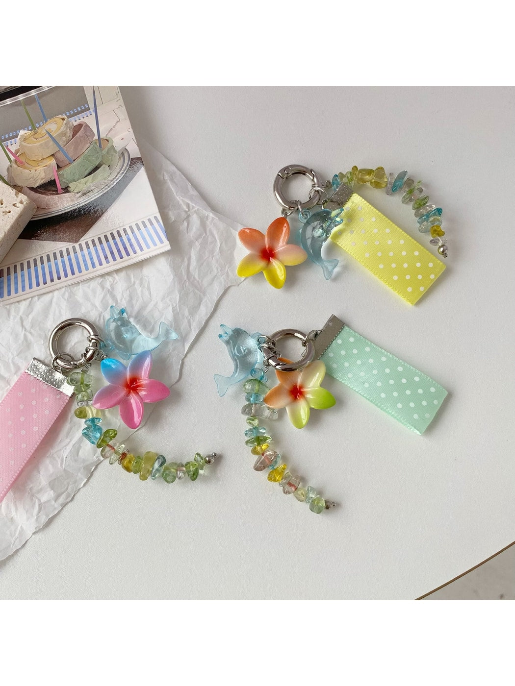 Keypus - Dolphin Flower Beaded Polka Dot Bag Charm