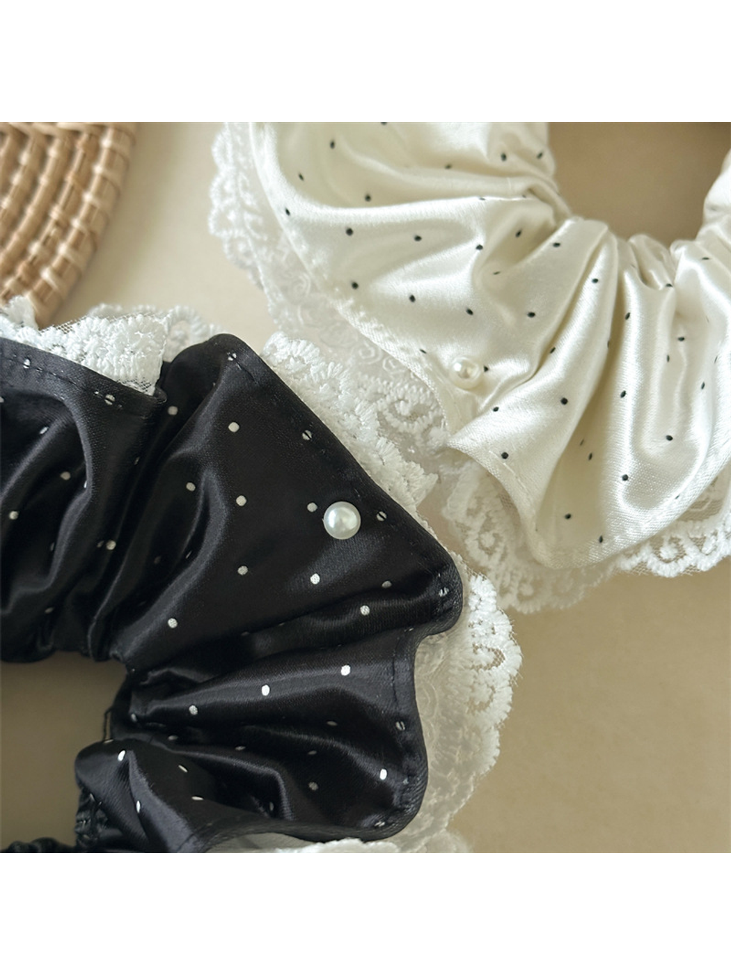 Gifty - Double Layer Dotted Lace Trim Scrunchie
