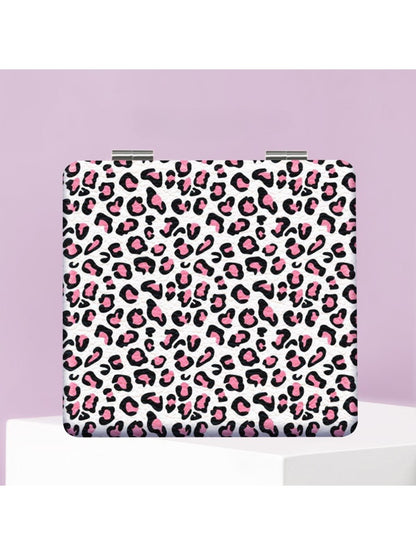 Mirroray - Pink Purple Leopard Print Square Compact Mirror