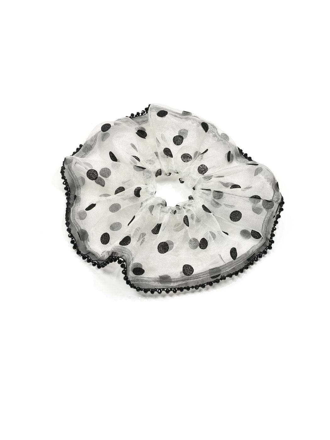 Gifty - Polka Dot Ruffled Sheer Trim Scrunchie