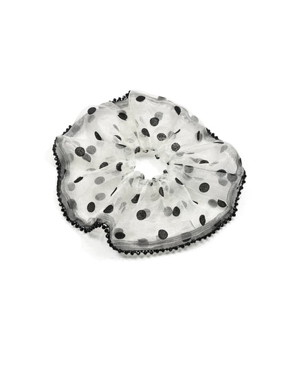 Gifty - Polka Dot Ruffled Sheer Trim Scrunchie