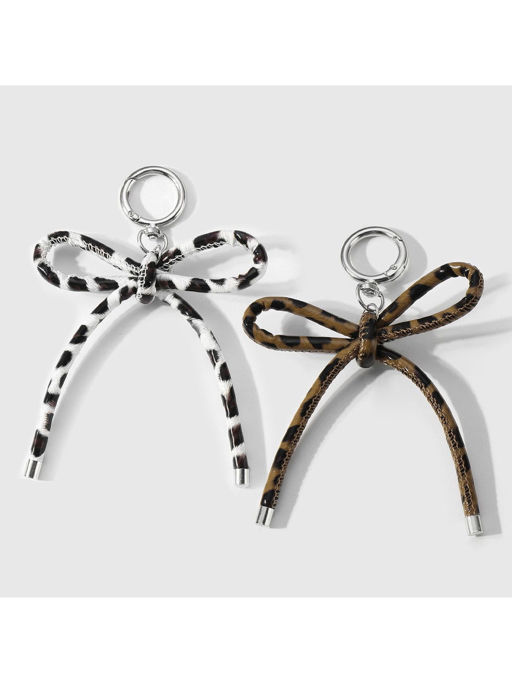 Keypus - Leopard Pattern Bow Faux Leather Bag Charm Keychain
