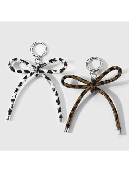 Keypus - Leopard Pattern Bow Faux Leather Bag Charm Keychain