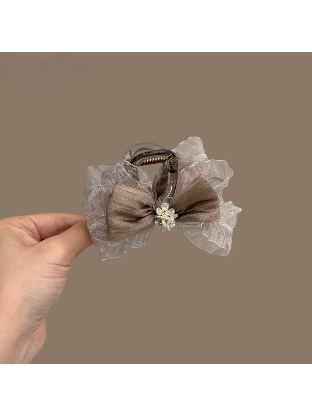 Beau - Mesh Bow Floral Accent Decorative Claw Clip