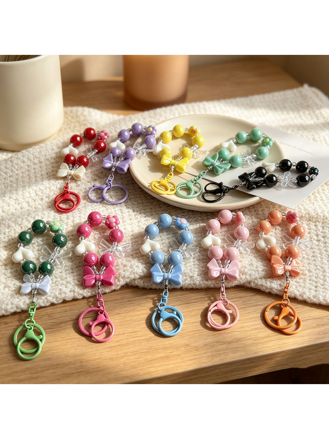 Keypus - Colorful Heart Bow Beaded Keychain Charm