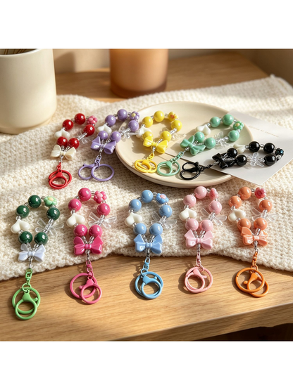 Keypus - Colorful Heart Bow Beaded Keychain Charm