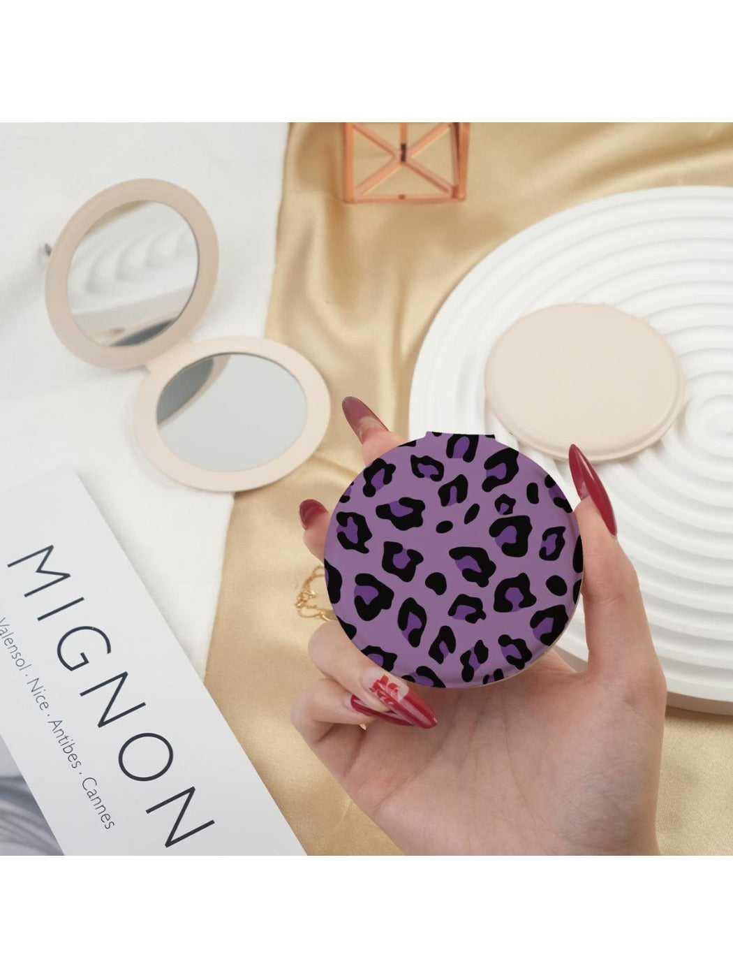 Mirroray - Pink and Purple Leopard Print Compact Mirror