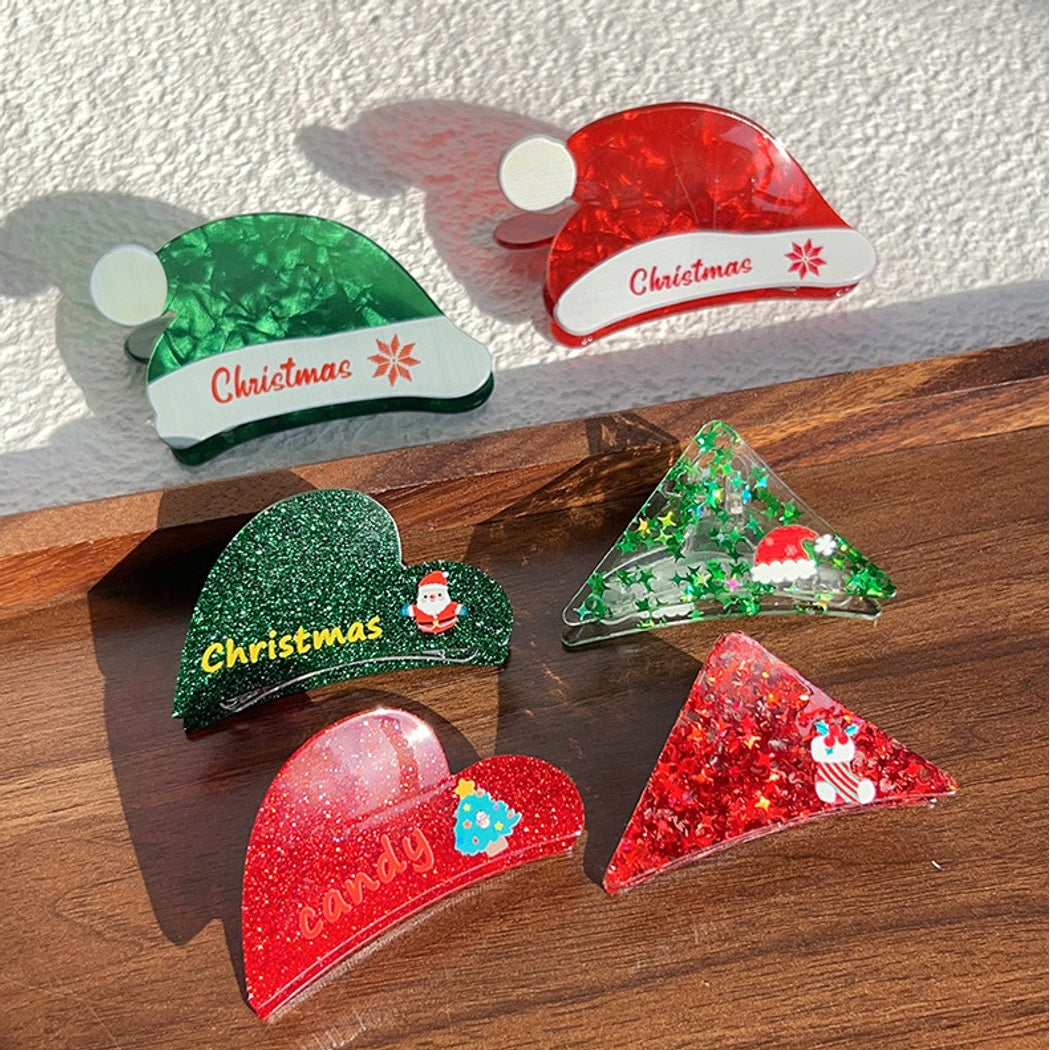 Beau - Christmas Theme Glitter Heart Claw Clip