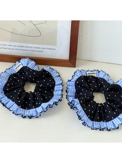 Gifty - Polka Dot Blue Plaid Lace Scrunchie