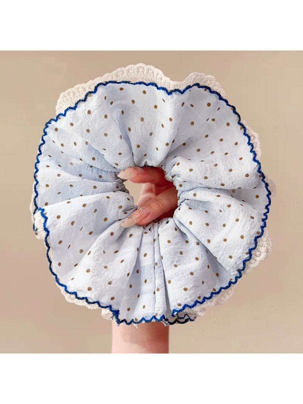Gifty - Polka Dot Lace Trim Round Scrunchie
