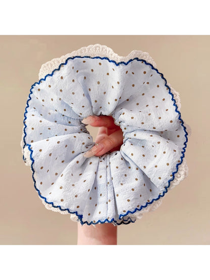 Gifty - Polka Dot Lace Trim Round Scrunchie