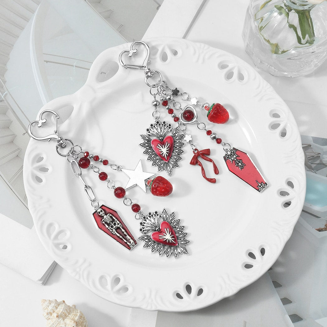 Keypus - Pink Halloween Heart and Coffin Design Keychain