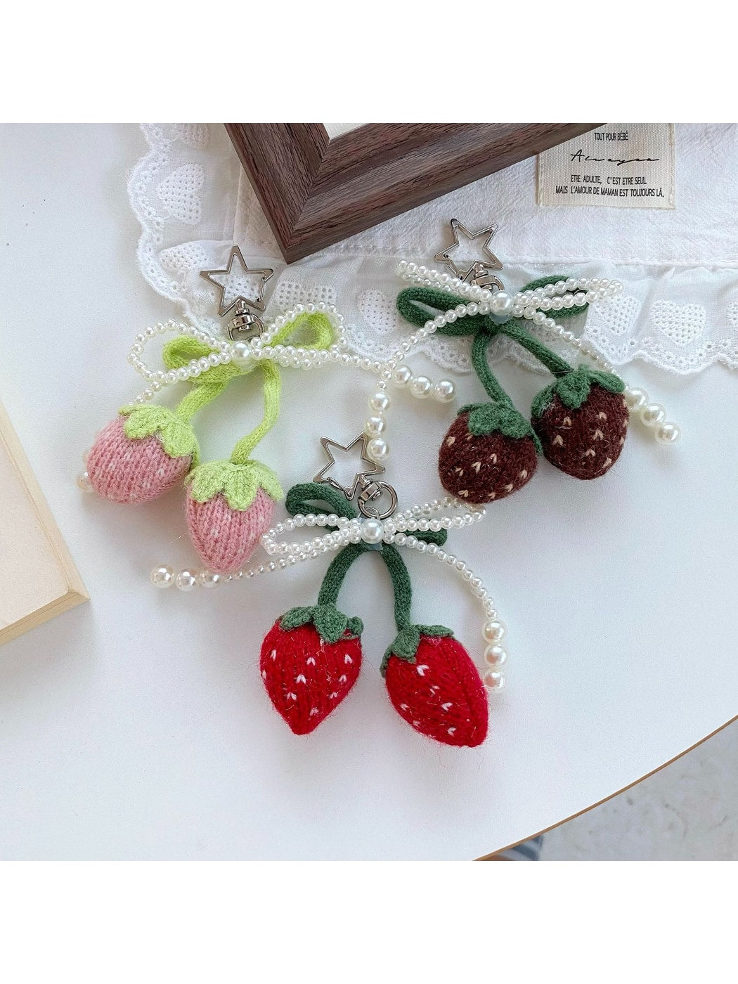 Keypus - Strawberry Bow Flower Bag Charm Keychain