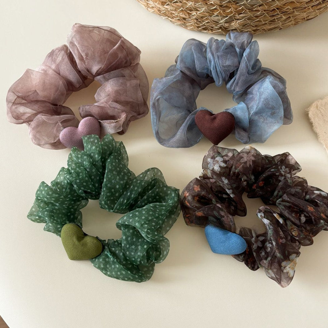 Gifty - Heart Detail Print Mesh Scrunchie