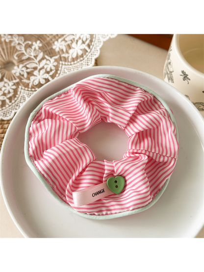 Gifty - Striped Heart Button High Stretch Scrunchie