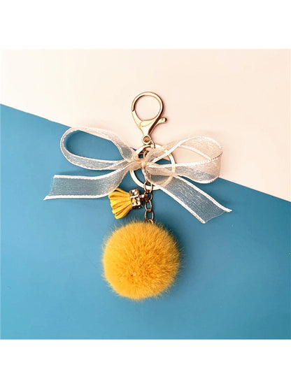 Keypus - Lace Bow Pompom Bag Charm Keychain