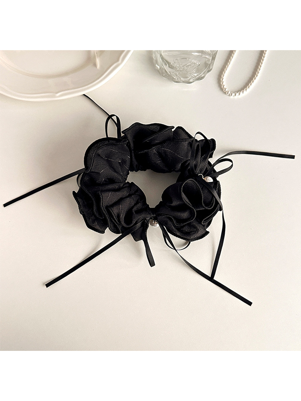 Gifty - Sweet Ruffled Bow Ribbon Ponytail Scrunchie