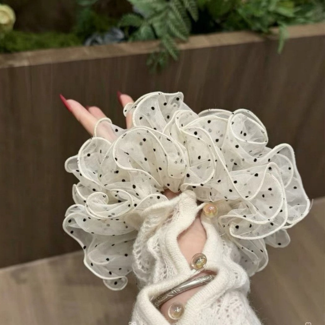 Gifty - Polka Dot Mesh Layered Ruffle Hair Scrunchie