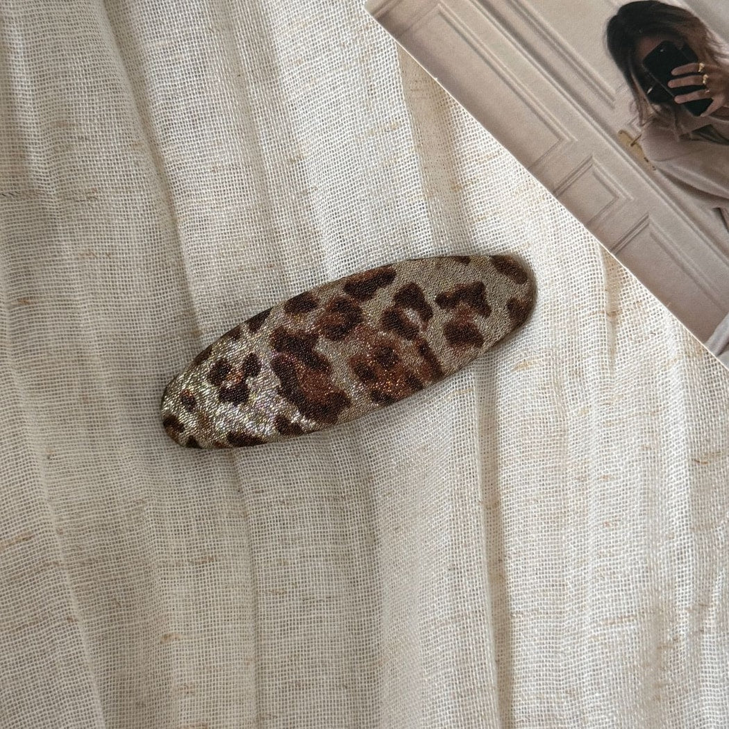 Beau - Leopard Print Patterned Fabric Claw Clip