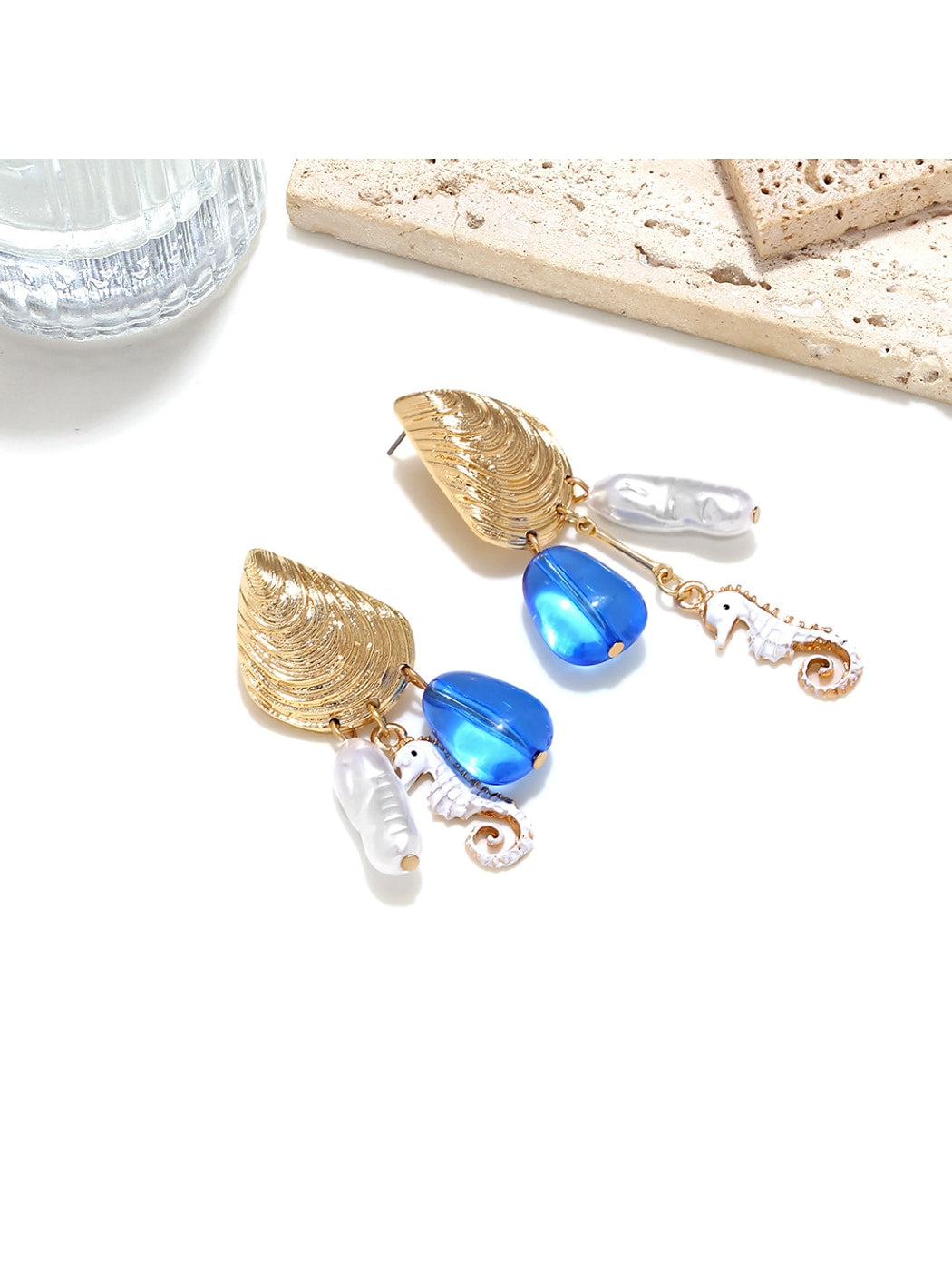 Earedge - Baroque Style Ocean Motif Dangle Earrings