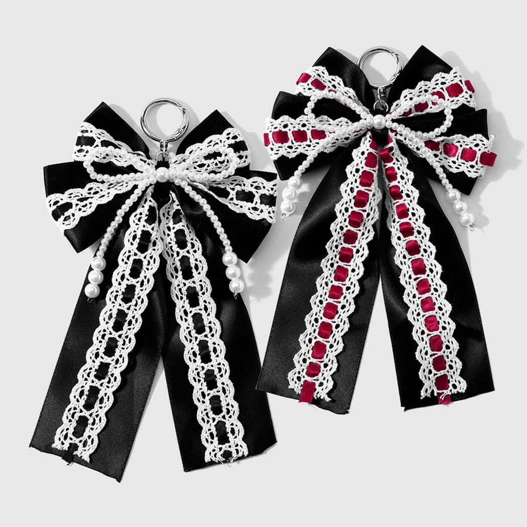 Keypus - Vintage Y2K Lace and Bead Bow Keychain