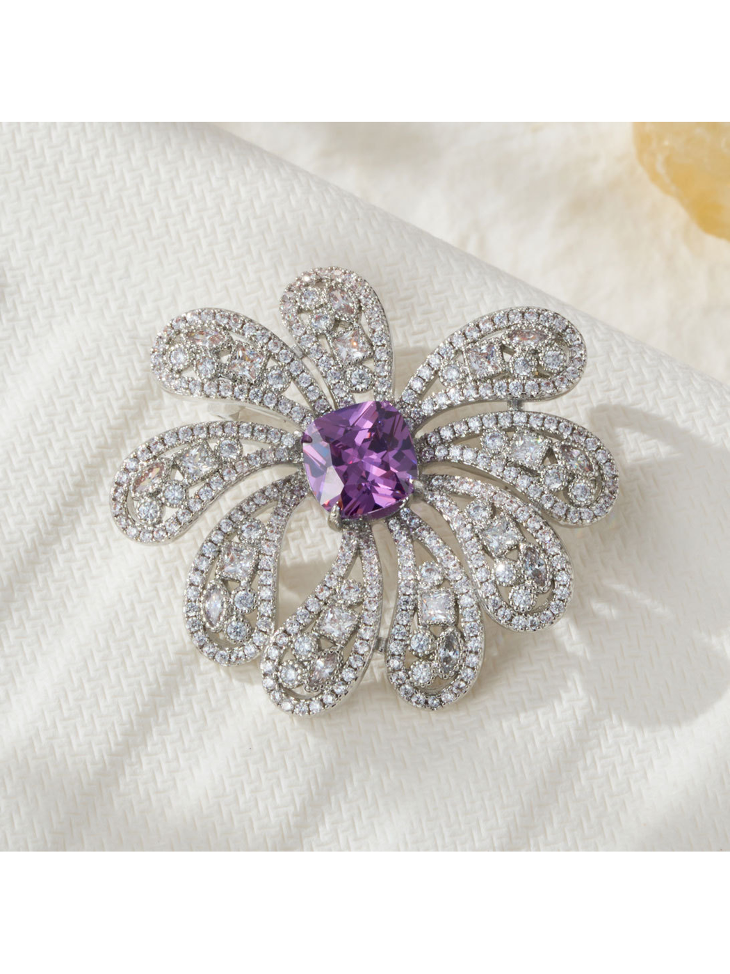 Brovia - Floral Openwork Statement Pin Brooch