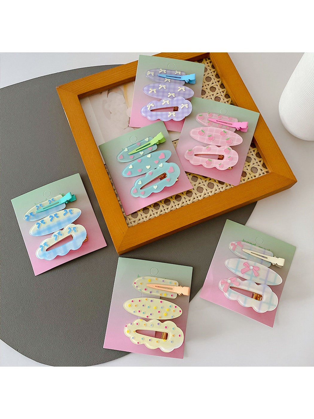 Beau - Bow and Polka Dot Duckbill Hair Clip Set