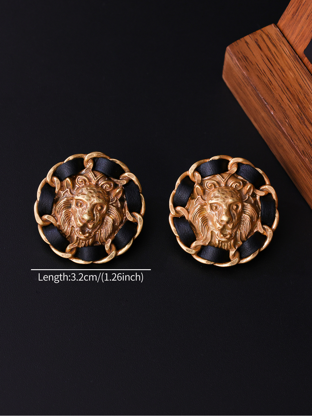 Earedge - Vintage Lion Relief Button Stud Earrings