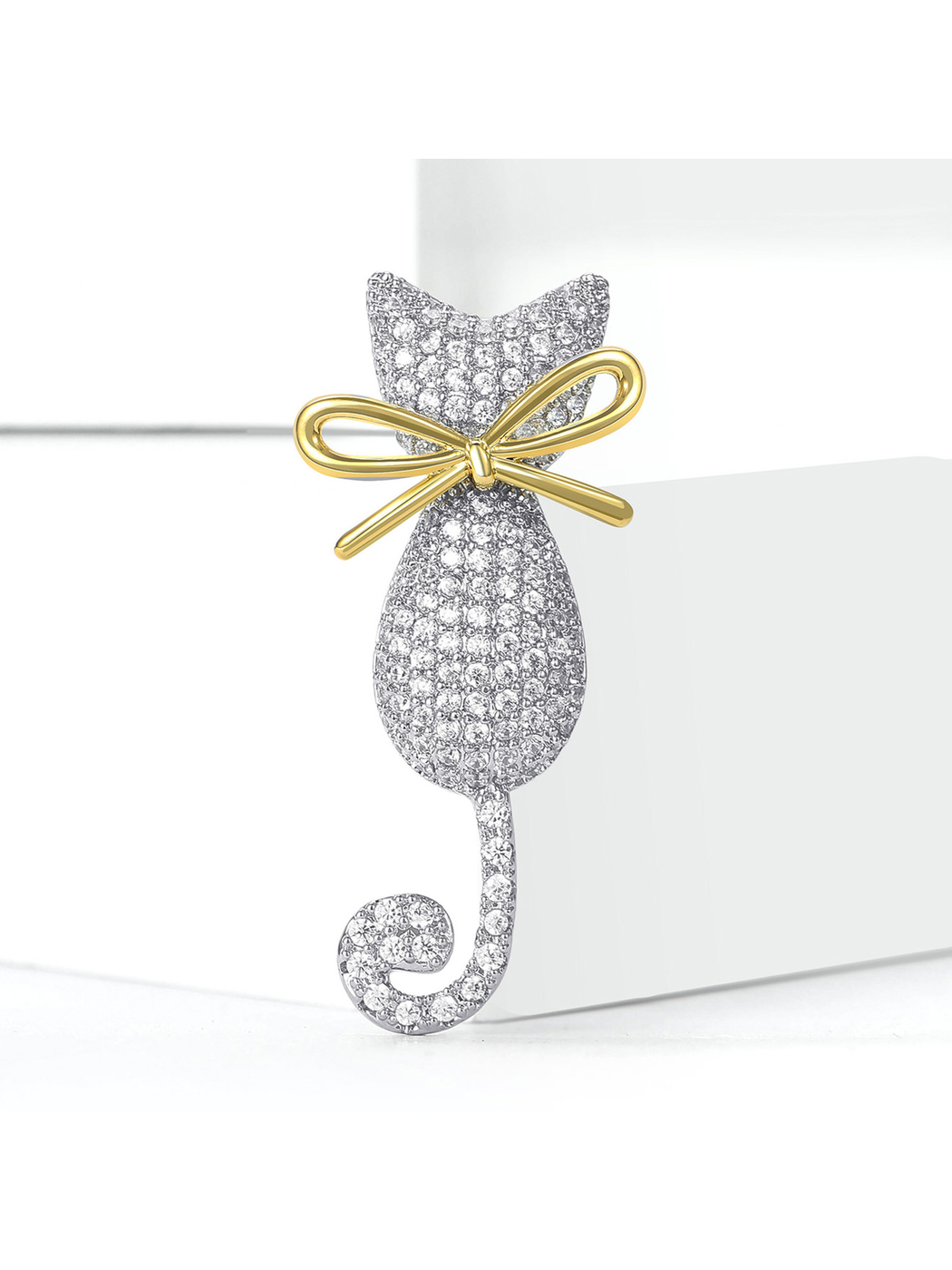 Brovia - Alloy Cat Bow Accent Fashion Brooch Pin