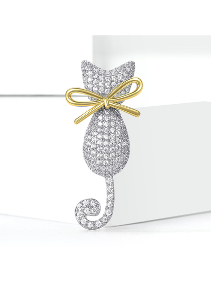 Brovia - Alloy Cat Bow Accent Fashion Brooch Pin