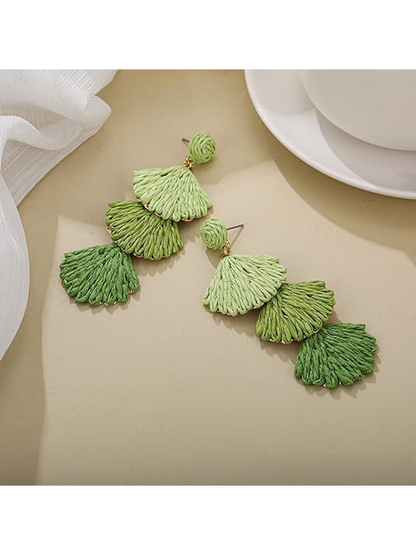 Earedge - Bohemian Shell Raffia Woven Drop Earrings