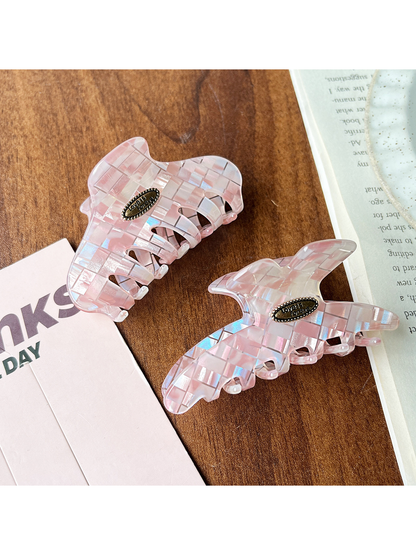 Beau - Iridescent Checkered Faux Acetate Claw Clip