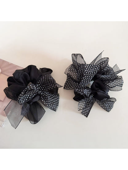 Gifty - Black Mesh Polka Dot Bow Scrunchie